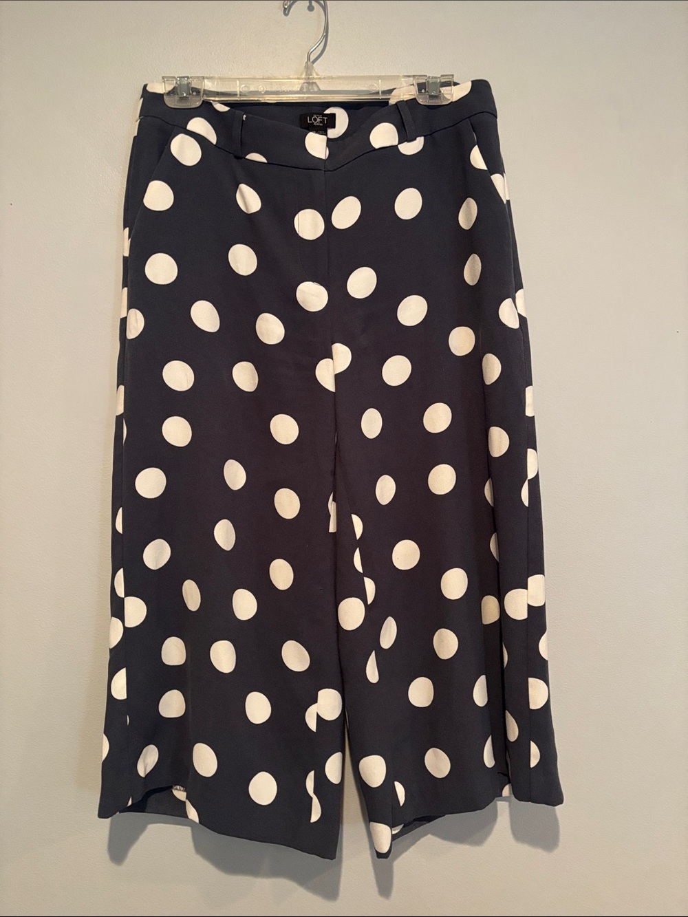 LOFT Navy and White Polka Dot Wide Leg Capris
